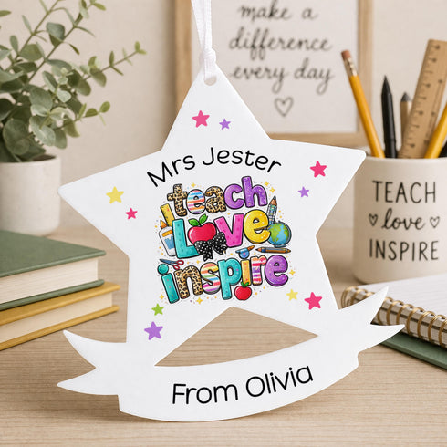 Personalised Teacher Gift – Acrylic Star Decoration – Custom Name Teacher Keepsake - 1