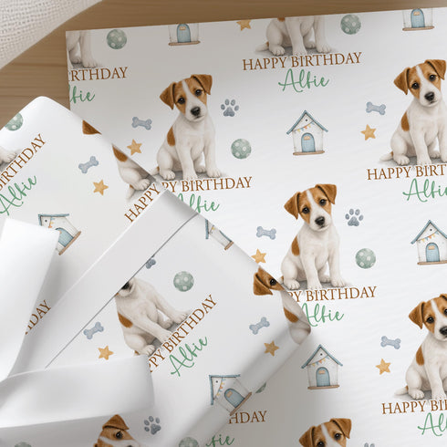 Personalised Jack Russell Wrapping Paper, Custom Birthday Dog Gift