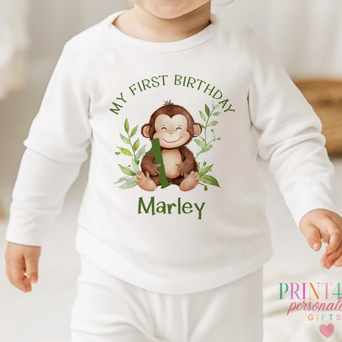 Personalised Safari First Birthday T-Shirt Sleepsuit or Vest Perfect for Babys Special Day
