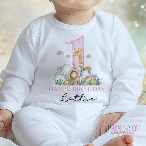 Personalised First Birthday Outfit – Soft Cotton Baby Sleepsuit, Vest & Bib