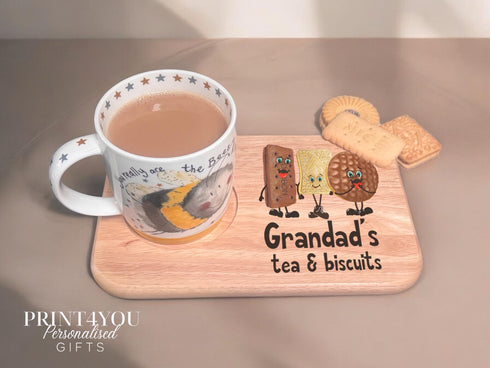 Personalised Tea Mug Set – Custom Name Biscuit Mug & Wooden Snack Board Gift - Mug and board set