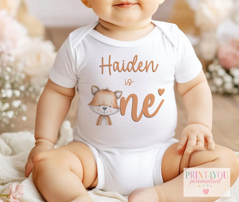 Personalised Fox First Birthday Outfit - Baby Vest Sleepsuit T-Shirt or Bib