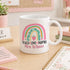 Personalised Teacher Mug – Custom Name Rainbow Design – End Of Term Gift - Pink Handle