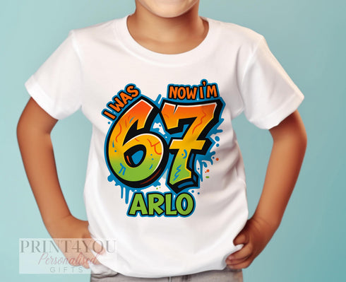 Boys Birthday T – Shirt – Personalised Graffiti Style Cotton 7th Birthday Shirt - 7-8 years