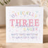 The image is a birthday card for a three-year-old girl named Amelia Nager. The card features colorful text and illustrations, including the words " Officially Three" and "Happy Third Birthday to a beautiful niece".