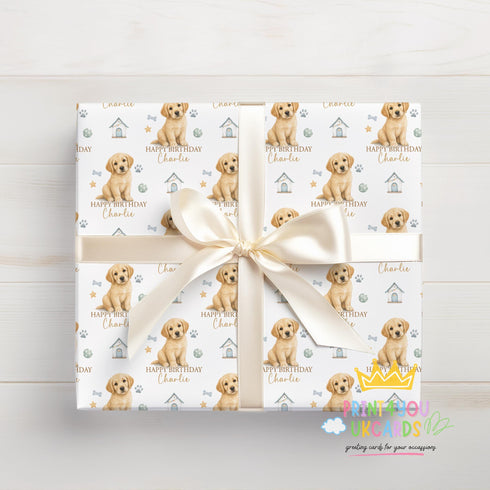 Personalised Dog Wrapping Paper, Golden Retriever Birthday Gift Wrap