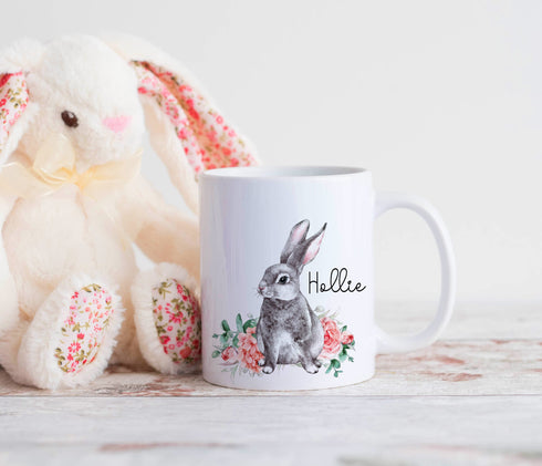 Personalised Easter Bunny Mug with Flowers Heartwarming Gift for Grandparents and Her