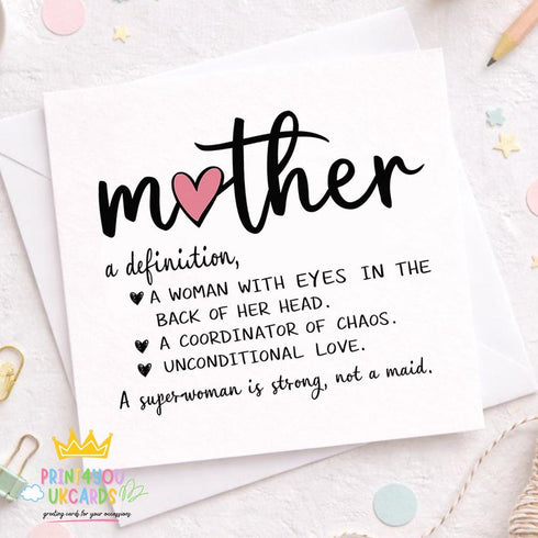 Square greeting card showing the funny mothers day card design