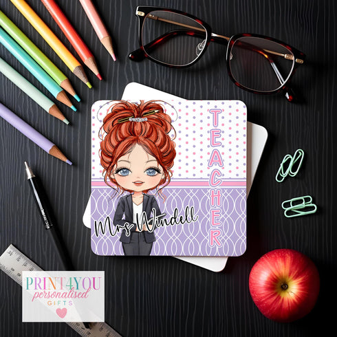 Personalised Teacher Coaster Custom Thank You Gift Cork Backed 95 x 95cm Unique End-of-Term Present with 7 Character Options
