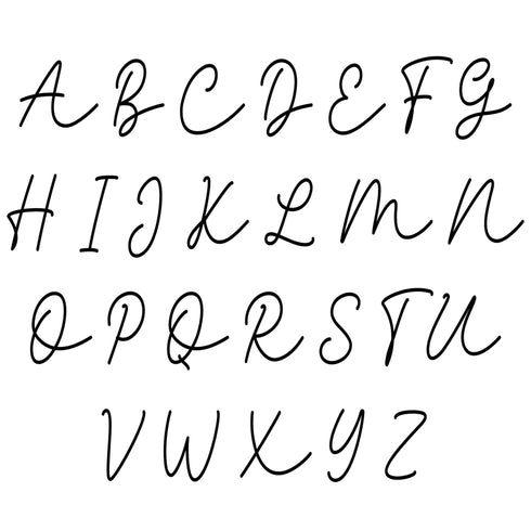 a handwritten alphabet with a black stroke on a white background