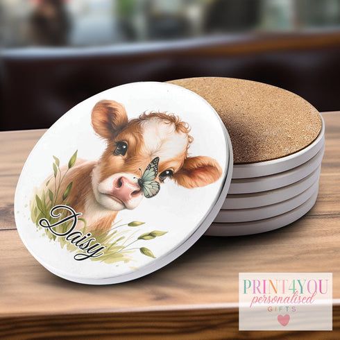 Personalised Cow Gifts – Cow with Butterfly Mug, Cushion, Coaster, Tote Bag, Gift Box & More