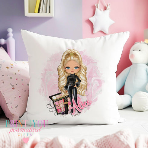 Personalised Girls Fashion makeup Cushion Cover | Super Soft and Fully Washable | Perfect Gift for teenage girls