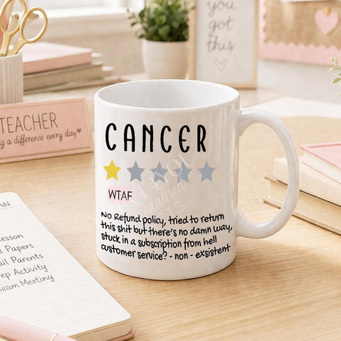 Funny Cancer Mug – Dark Humour Coffee Cup – Sarcastic Cancer Survivor Gift - Pink Handled Mug