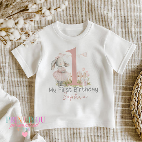 Children's clothing with the 1st birthday outfit bunny design
