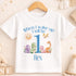 A white t-shirt with a personalized design featuring a cartoon dinosaur and the text "When I wake up I will be Rex" printed on it.