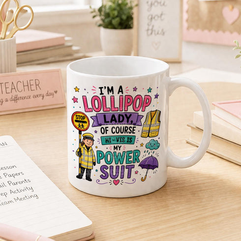 Lollipop lady mug funny gift, crossing guard mug UK, school patrol lady gift, thank you lollipop lady mug colourful design