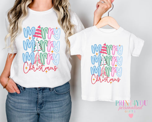 Matching Mummy and Me Christmas T-Shirts Personalised Family Xmas Tops