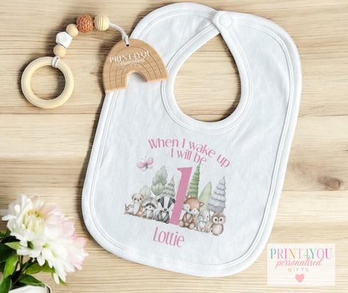 Woodland 1st Birthday Outfit | “When I Wake Up I’ll Be One” Personalised Baby Vest, T-Shirt or Sleepsuit | Forest Animal Design
