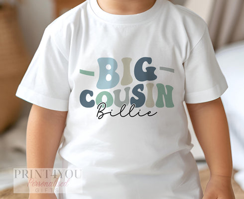 Promoted to Big Big Cousin Blue Design White Cotton T-Shirt - Boy New Baby Cousin