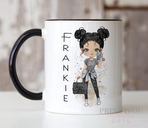 Personalised Girls Mug – Fashion Girl Handbag Design – Custom Coffee Cup Gift