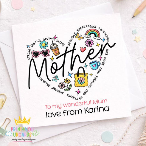 Personalised Mothers Day Card – Modern Square Greeting Card With Heartfelt Message