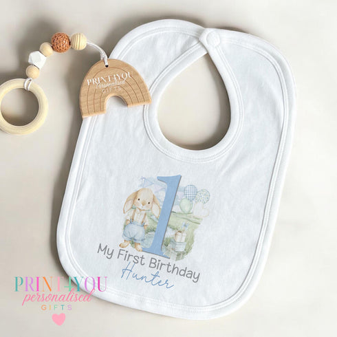 Personalised 1st Birthday Outfit – Baby Cake Smash Outfit – Cute Bunny Set - Vest