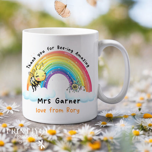 Personalised Thank You For Bee-ing Amazing Rainbow Teacher mug