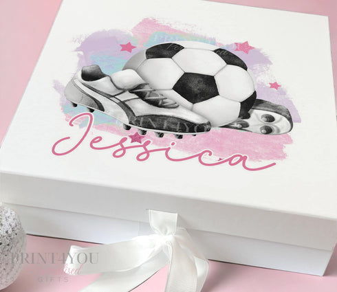 Personalised Football Keepsake Box with Ribbon Tie - Pink or Blue Perfect Birthday Gift for Boys or Girls