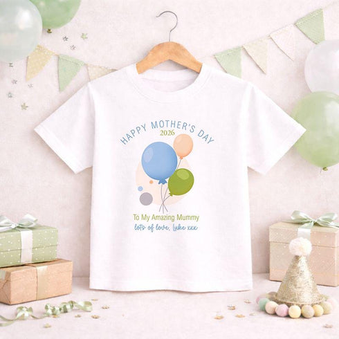 Personalised Mothers Day Shirt - Balloon Design Tee | Gift From Son | Soft Cotton