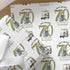 Personalised golf birthday wrapping paper featuring a gentleman golfer, green golf buggy, custom name, age and relation, birthday gift wrap.