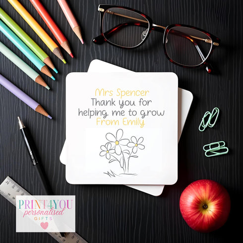 Personalised Teacher Coaster Custom Name Gift Cork Backed Appreciation for End-of-Term