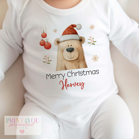 Personalised Baby Vest – Custom Name Baby Christmas Outfit | Soft Cotton Sleepsuit