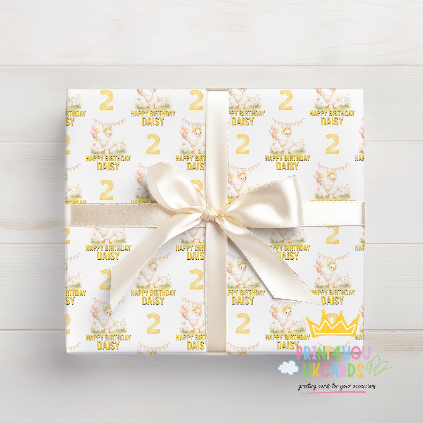 Printed duck wrapping paper shown as wrapping paper