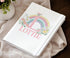 Personalised Rainbow Notebook – A5 PU Leather Journal with Name & Initial, Floral Pastel Design, Cute Gift for Her or Kids