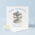 Personalised First Birthday Card – Blue Horse Carousel Merry Go Round Design