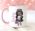 Designer Fashion Girls Personalised Gift White Mug, Pink coloured trim, Hair and Skin Variations