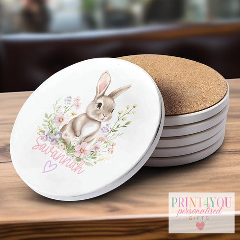 Personalised Bunny Rabbit Mug and Coaster Set Thoughtful Easter Gift
