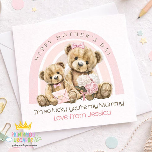 Square greeting card showing the mothers day card design