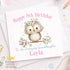 Personalised Owl Birthday Card – Custom Name, Age & Relation – Floral Pastel Keepsake - Front only