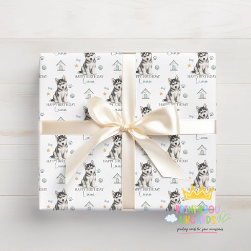 Personalised Husky Wrapping Paper | Birthday Custom Dog Gift Wrap