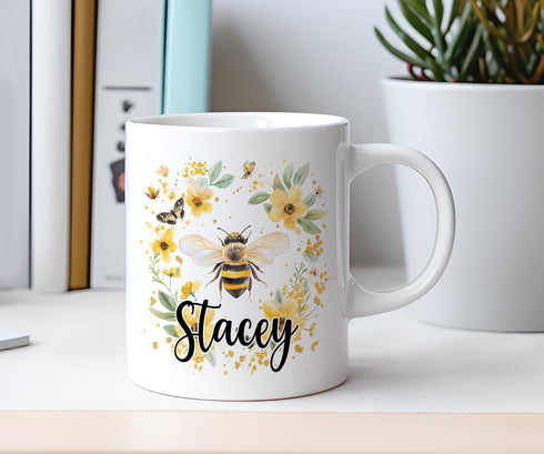 Personalised Bumble Bee Mug with Yellow Trim Perfect Gift for Friends Grandparents Beekeepers