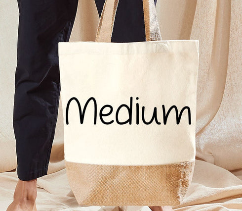 Personalised Teacher Thank You Gift - Custom Cotton Jute Tote Bag in Medium XL with Pencil Bow and Teachers Name