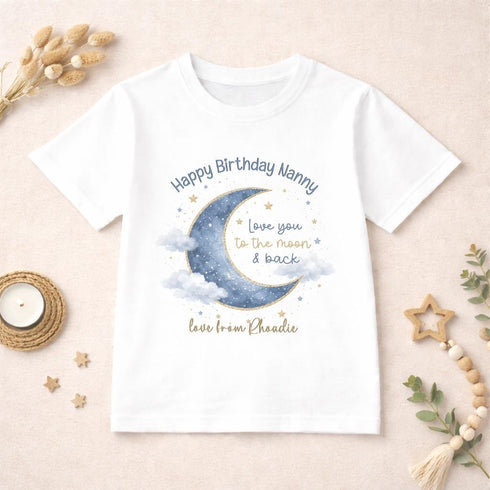 Personalised Blue Moon T Shirt Kids Love You To The Moon And Back Tee Custom Name Baby Child Any Relation Gift Shirt