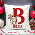 Personalised Christmas Cushion Cover | Super Soft and Fully Washable | Gift for Him or Her | Reindeer Teddy Bear and Initial