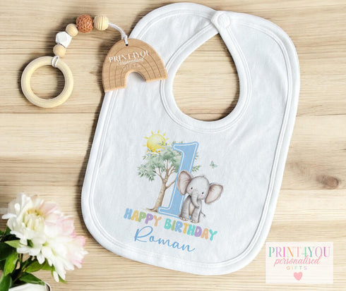 Personalised Blue Elephant 1st Birthday Outfit | Custom Baby Vest, Sleepsuit, T-Shirt or Bib | Baby Boy Test | First Birthday Gift