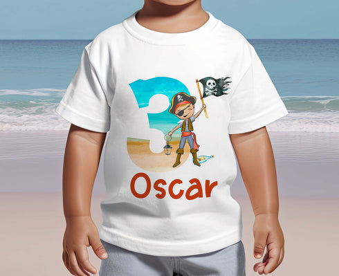 Personalised Pirate T-Shirt - Custom Name Birthday Party Tee For Kids Cotton Top