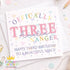 Square greeting card showing the 3rd birthday card design