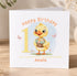 A birthday card with a cartoon duck holding flowers and the number 1, along with the text "Happy Birthday 1 to a very special Granddaughter Amelia".