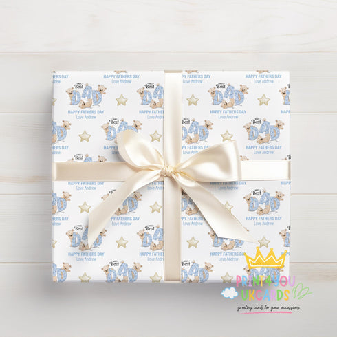 Fathers Day Wrapping Paper - Teddy Bear Design With Custom Message | Keepsake Gift Wrap For Dad