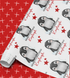 a pattern of penguins and stars on a red background.